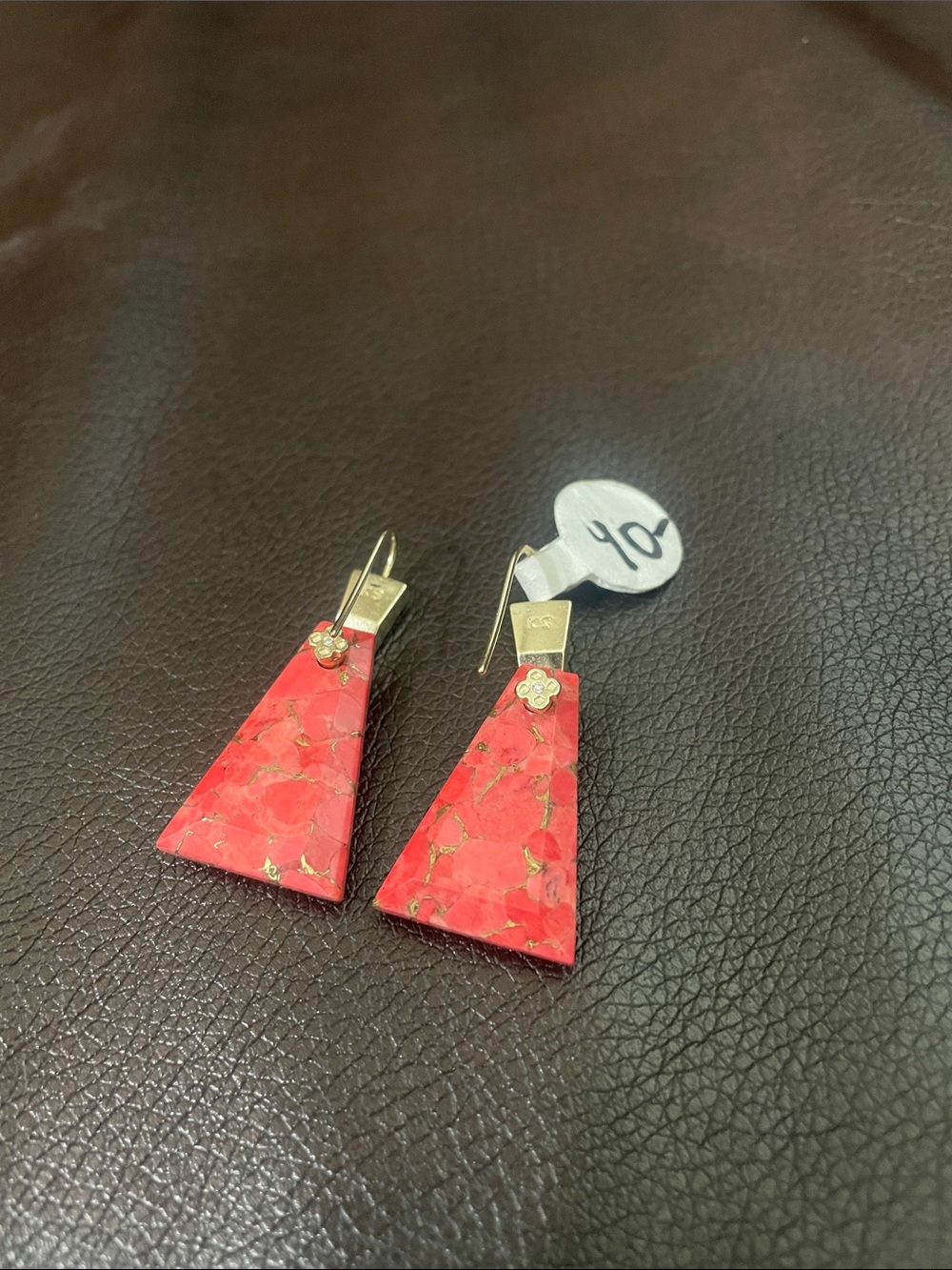 Kendra Scott Red Triangle Drop Earrings with Gold Flower Accent